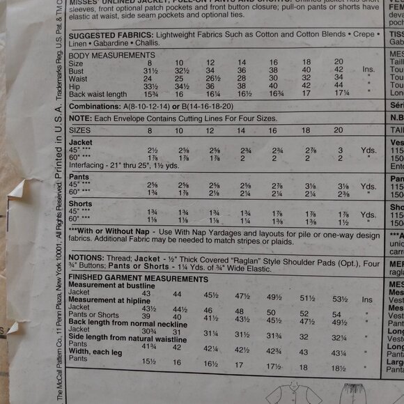 Vintage Plus Size 14-20 Sewing Pattern Shirt/Jacket Shorts Pants UNCUT 2562 - Picture 5 of 10